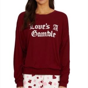Wildfox Intimates Loves A Gamble Red Graphic Supersoft Top XS